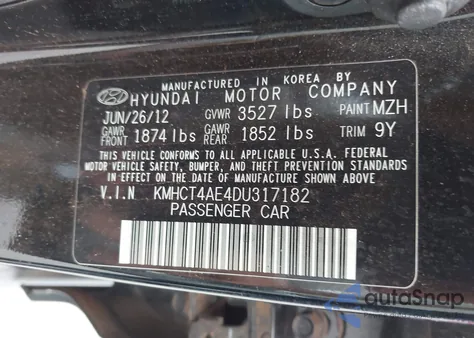 2013 Hyundai Accent Gls из США, поврежденный, VIN KMHCT4AE4DU317182